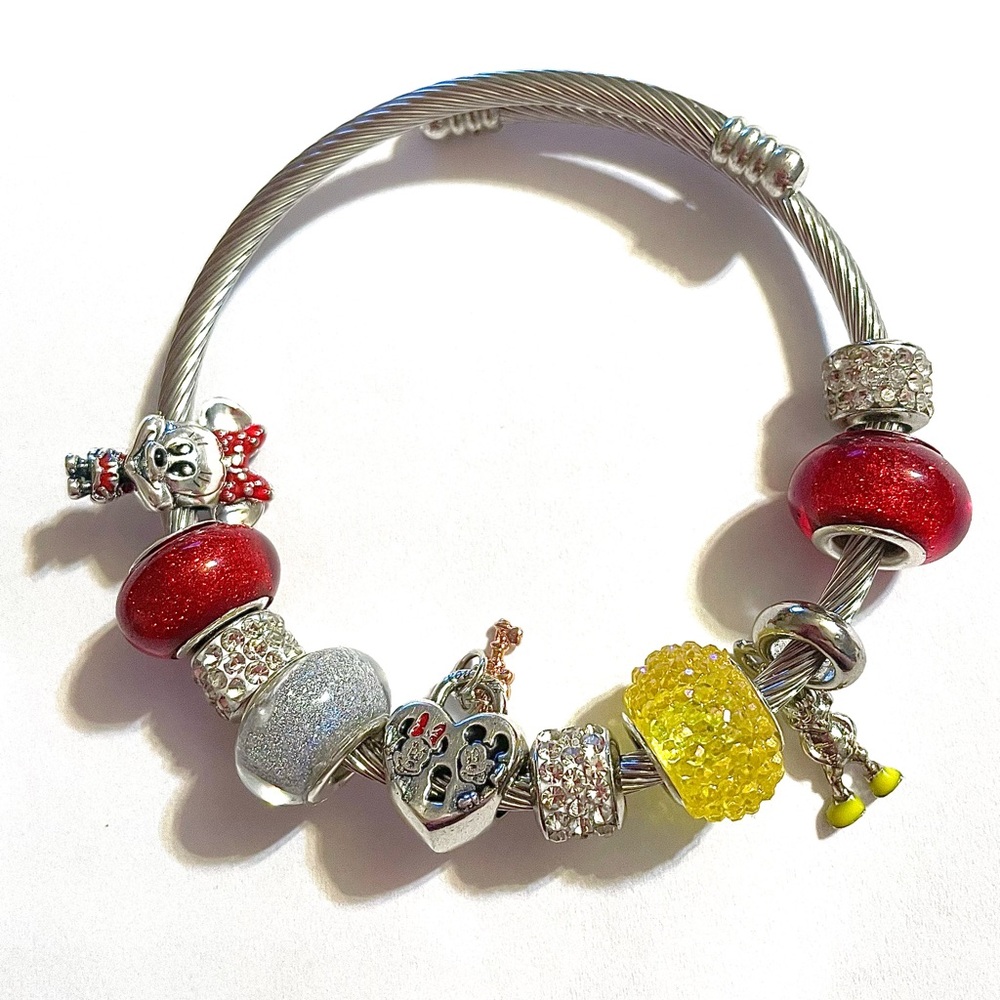 Mickey & Minnie Mouse Silver Charm Bracelet